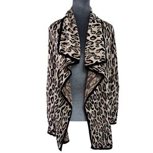Cupio Mob Wife Glam Capsule Leopard Print Waterfall Cardigan Tan Black S